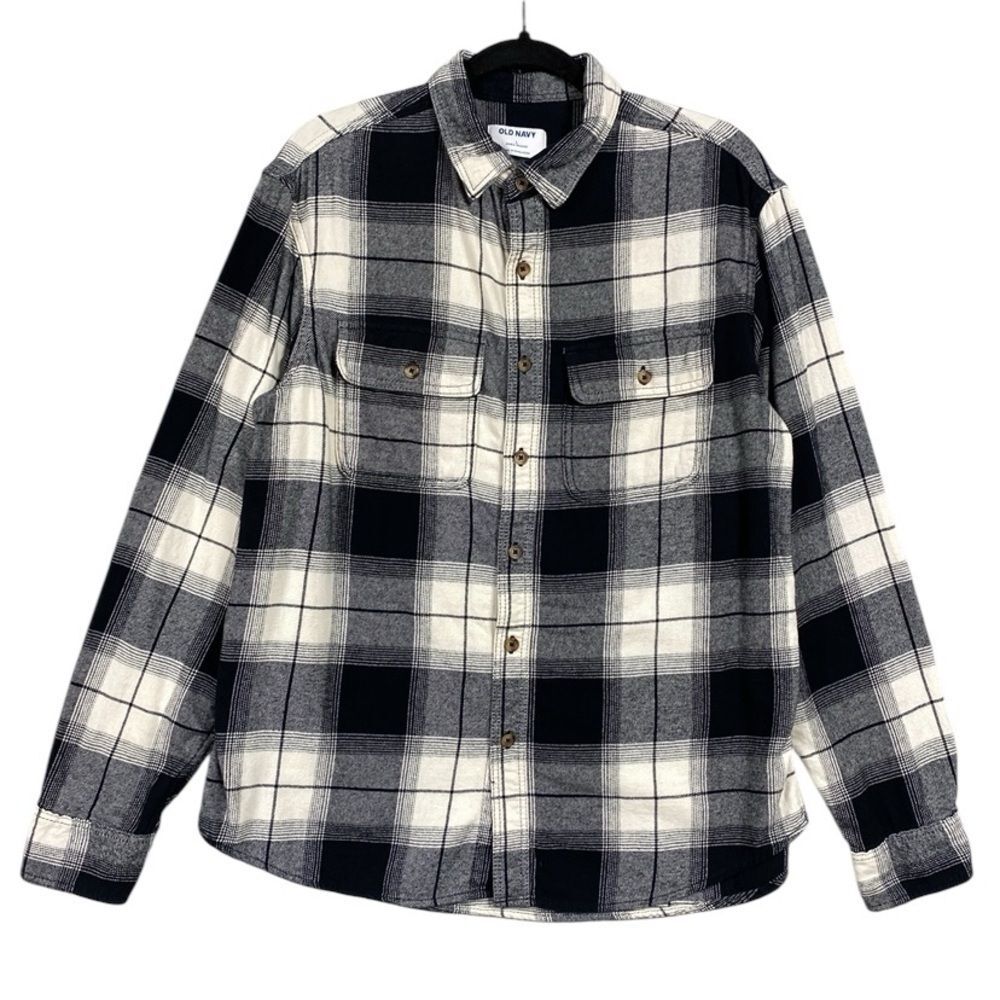 Old Navy Flannel Shirt Double Brushed Plaid Long Sleeve Button Up Heritage Sz L